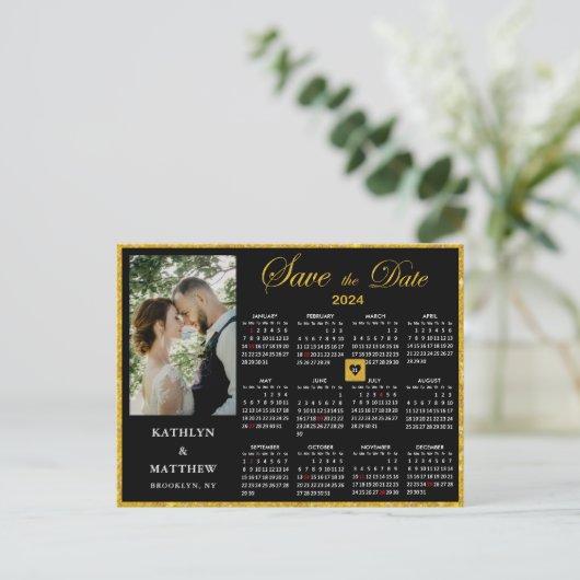 Carte Postale Faire-part Elegant Gold Parties scintillant Script Photo Enre (Debout devant)