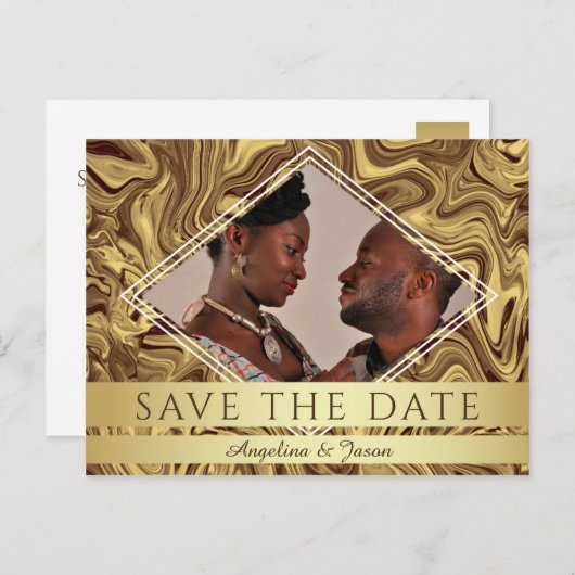 Carte Postale Faire-part Elegant Gold Photo Wedding Save The Date (Devant / Derrière)