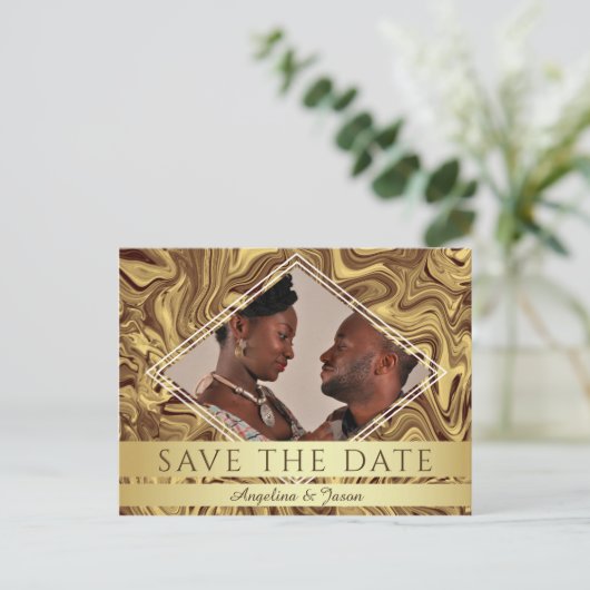 Carte Postale Faire-part Elegant Gold Photo Wedding Save The Date (Debout devant)