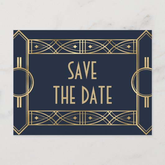 Carte Postale Faire-part Elégant Grand Gatsby Art Déco Enregistrer les Date (Devant)