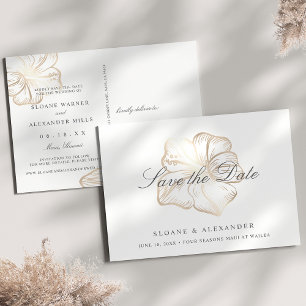 Carte Postale Faire-part Elégant Hibiscus d'or Mariage de fleurs Enregistre