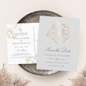 Carte Postale Faire-part Elégant Hibiscus d'or Mariage de fleurs Enregistre