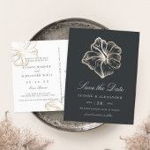 Carte Postale Faire-part Elégant Hibiscus d'or Mariage de fleurs Enregistre