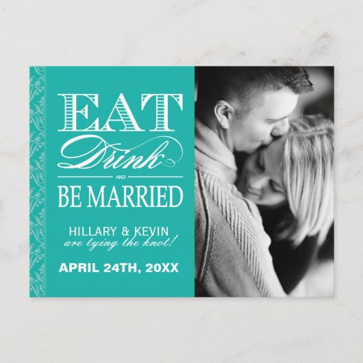 Carte Postale Faire-part Élégant Jade Damassé Enregistrer la Date (Devant)