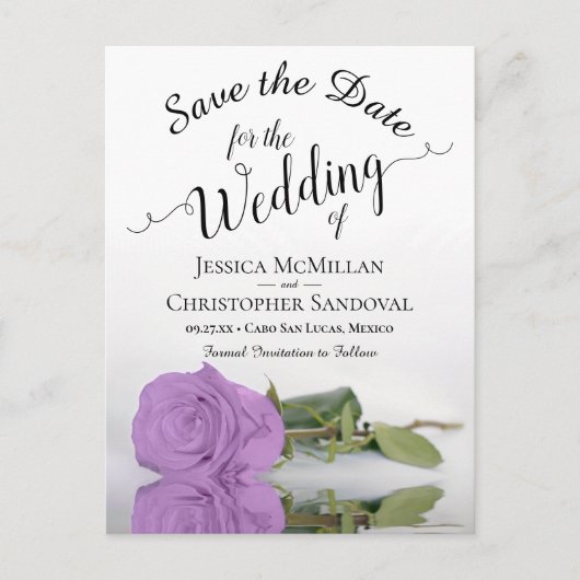 Carte Postale Faire-part Elégant Lilac Purple Rose Mariage Enregistrer la d (Devant)