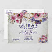 Carte Postale Faire-part Elégant mariage aquarelle Fleurs Enregistrer la da (Devant / Derrière)