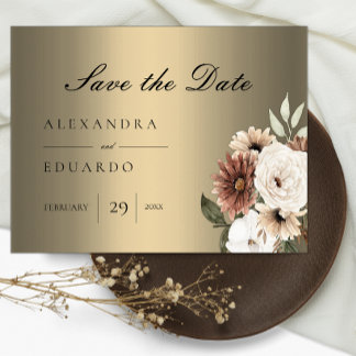 Carte Postale Faire-part Élégant Mariage Bohème Floral Doré