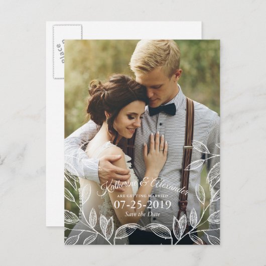 Carte Postale Faire-part Élégant mariage botanique Enregistrer la date (Devant / Derrière)