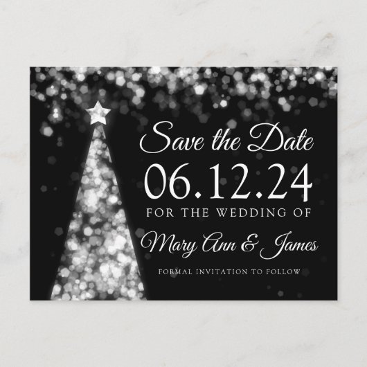 Carte Postale Faire-part Élégant Mariage de Noël Argent Save The Date (Devant)