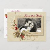 Carte Postale Faire-part Élégant Mariage de Noël avec photo Enregistrer la  (Devant / Derrière)