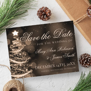Carte Postale Faire-part Élégant Mariage de Noël Noir Or Save The Date