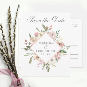 Carte Postale Faire-part Élégant Mariage de printemps floral broyé