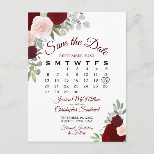 Carte Postale Faire-part Élégant mariage des roses rouges Enregistrer le ca (Devant)