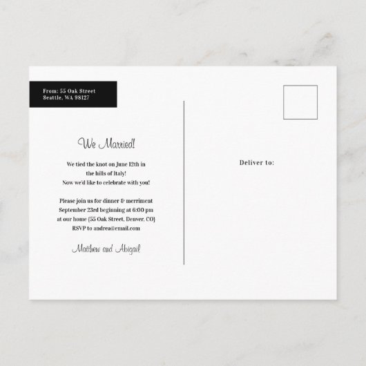 Carte Postale Faire-part Élégant Mariage en Intime (Dos)