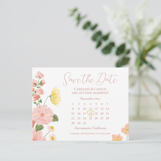 Carte Postale Faire-part Élégant Mariage Fleur Fleur Sauvage Calendrier Enr (Debout devant)