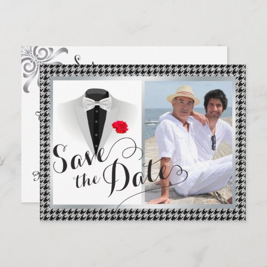 Carte Postale Faire-part Élégant Mariage Gay Save the date avec Photo (Devant / Derrière)