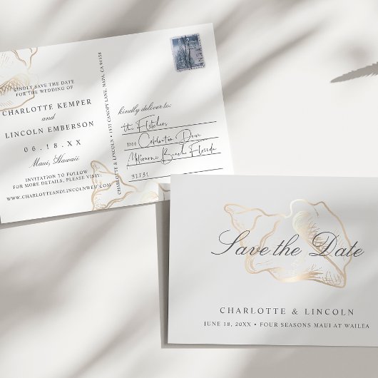 Carte Postale Faire-part Elégant mariage Golden Conch Enregistrer la date