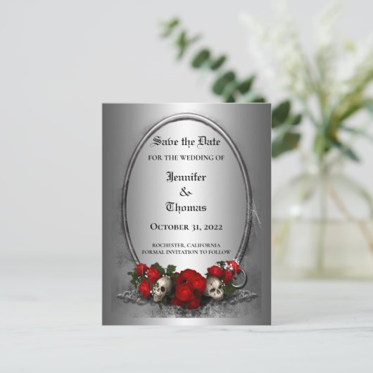 Carte Postale Faire-part Elégant mariage halloween enregistrer la date cart (Debout devant)