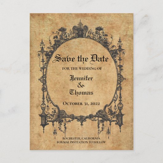 Carte Postale Faire-part Elégant mariage halloween enregistrer la date cart (Devant)