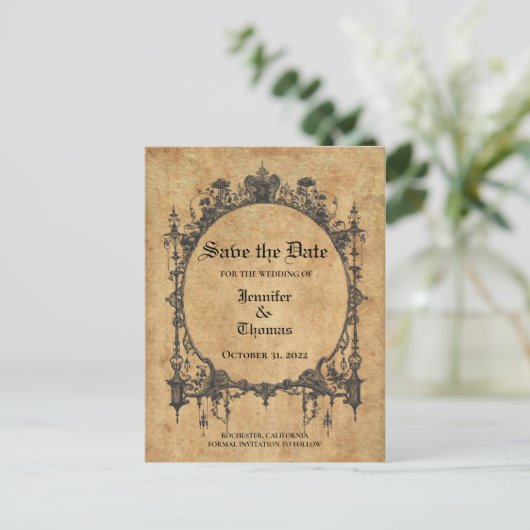 Carte Postale Faire-part Elégant mariage halloween enregistrer la date cart (Debout devant)