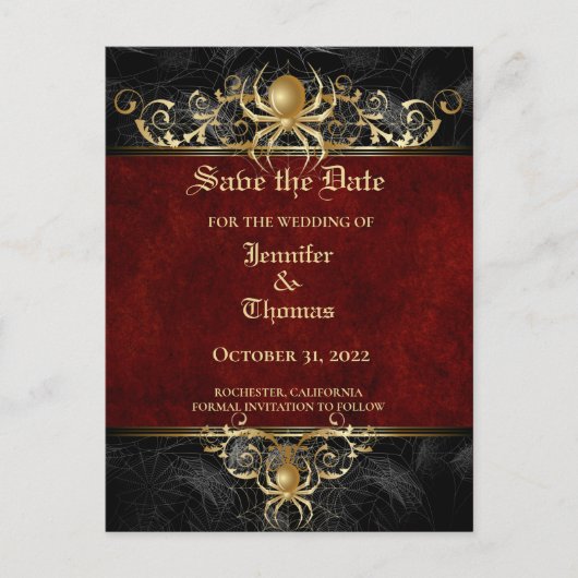 Carte Postale Faire-part Elégant mariage halloween enregistrer la date cart (Devant)