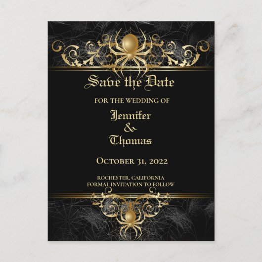 Carte Postale Faire-part Elégant mariage halloween enregistrer la date cart (Devant)