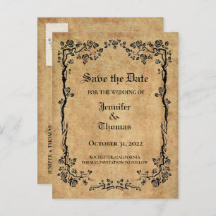 Carte Postale Faire-part Elégant mariage halloween enregistrer la date cart