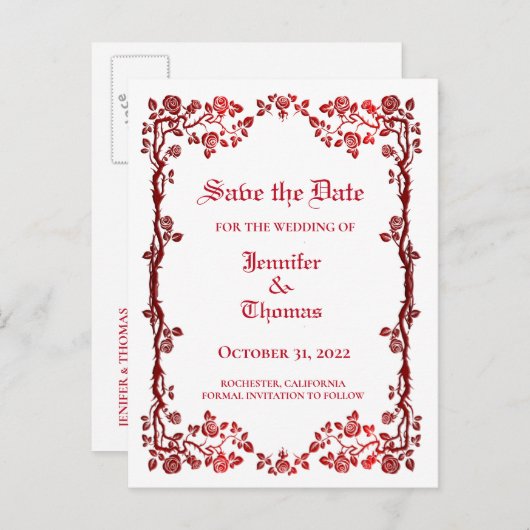 Carte Postale Faire-part Elégant mariage halloween enregistrer la date cart (Devant / Derrière)