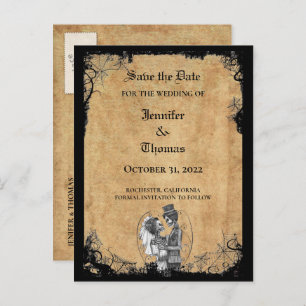 Carte Postale Faire-part Elégant mariage halloween enregistrer la date cart