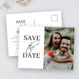 Carte Postale Faire-part Élégant Mariage noir blanc minimal Enregistrer La