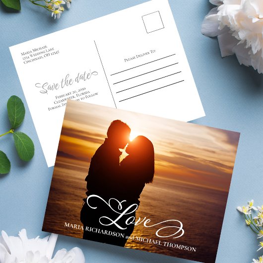 Carte Postale Faire-part Élégant Mariage Photo de Save the Date