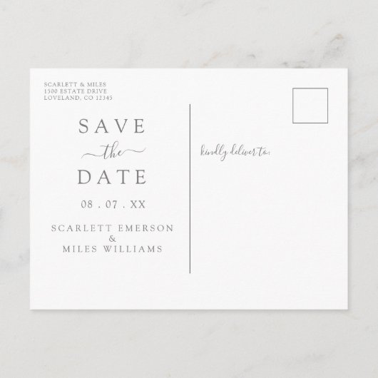 Carte Postale Faire-part Élégant Mariage photo de script moderne (Dos)