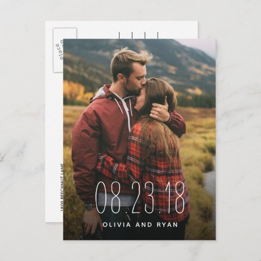 Carte Postale Faire-part Élégant mariage photo enregistrer la date (Devant / Derrière)