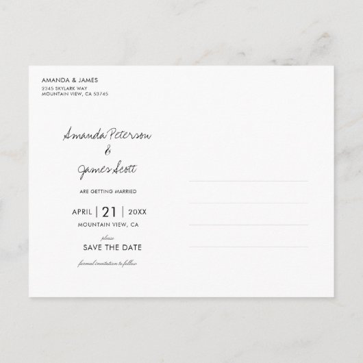 Carte Postale Faire-part Elégant mariage photo moderne Enregistrer la date (Dos)