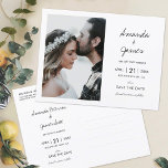 Carte Postale Faire-part Elégant mariage photo moderne Enregistrer la date<br><div class="desc">Ce mariage chic et moderne sauvez la date modèle de carte postale présente vos prénoms dans un script moderne chaleureux et familier. Nous avons mis l'arrière - plan des deux côtés comme transparent pour laisser la couleur du papier servir simplement de tonalité de base. Mais vous pouvez modifier ceci et...</div>