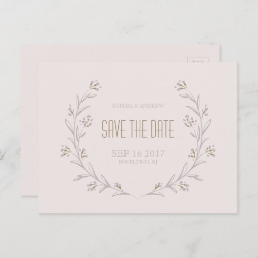 Carte Postale Faire-part Élégant mariage rustique floral lilas enregistrer  (Devant / Derrière)