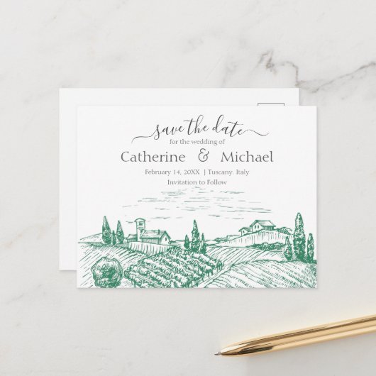 Carte Postale Faire-part Élégant mariage viticole Enregistrer la date (Devant/Arrière en situation)