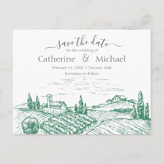 Carte Postale Faire-part Élégant mariage viticole Enregistrer la date (Devant)