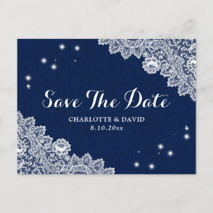 Carte Postale Faire-part Elégant Marine Bleu Rustique Mariage Enregistrer L