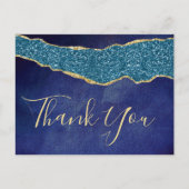 Carte Postale Faire-part Elégant Marine Blue Agate Mariage Merci (Devant)