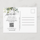 Carte Postale Faire-part Elégant Marine Green Feuilles QR Code Enregistrer  (Dos)