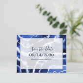 Carte Postale Faire-part Elégant Marine Marble Tie Dye Mariage Enregistrer  (Debout devant)