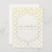 Carte Postale Faire-part Élégant Marocain Glam Blanc & Or Save the Date (Devant / Derrière)