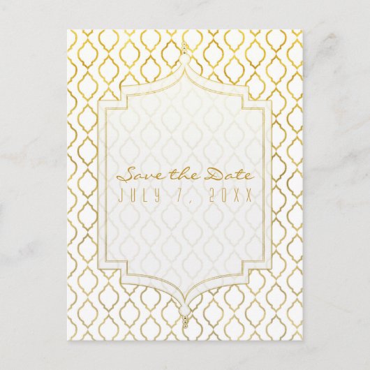 Carte Postale Faire-part Élégant Marocain Glam Blanc & Or Save the Date (Devant)
