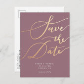 Carte Postale Faire-part Élégant Mauve Gold Script Enregistrer la date (Devant / Derrière)