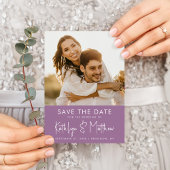 Carte Postale Faire-part Elégant Mauve Modern Photo Wedding Enregistrer La