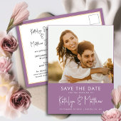 Carte Postale Faire-part Elégant Mauve Modern Photo Wedding Enregistrer La