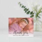 Carte Postale Faire-part Élégant Merci Calligraphie Photo Naissance (Debout devant)