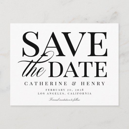 Carte Postale Faire-part Élégant Moderne Audacieux Mariage Noir Blanc Enreg (Devant)