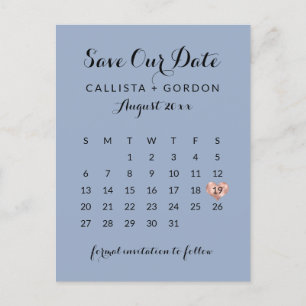 Carte Postale Faire-part Élégant moderne Dusty Rose Gold Heart Calendrier